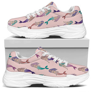 Mermaid Girls Pattern Print White Chunky Shoes
