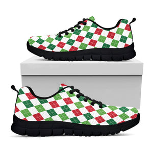 Merry Christmas Argyle Pattern Print Black Running Shoes