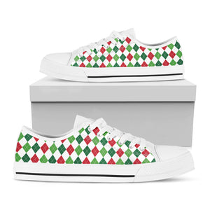 Merry Christmas Argyle Pattern Print White Low Top Sneakers