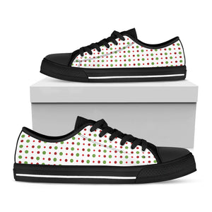 Merry Christmas Dots Pattern Print Black Low Top Sneakers