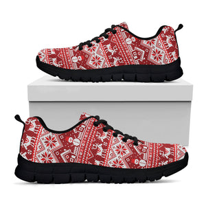 Merry Christmas Knitted Pattern Print Black Running Shoes