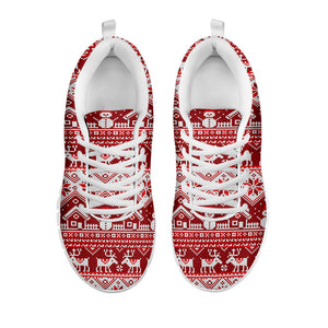 Merry Christmas Knitted Pattern Print White Running Shoes