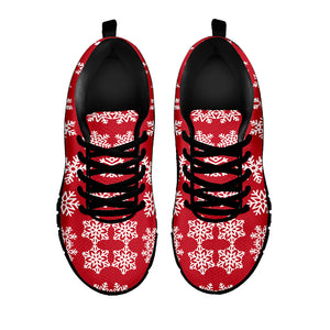 Merry Christmas Snowflakes Pattern Print Black Running Shoes