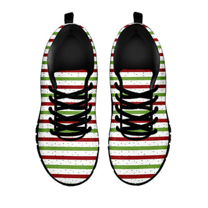 Merry Christmas Striped Pattern Print Black Running Shoes