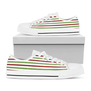 Merry Christmas Striped Pattern Print White Low Top Sneakers