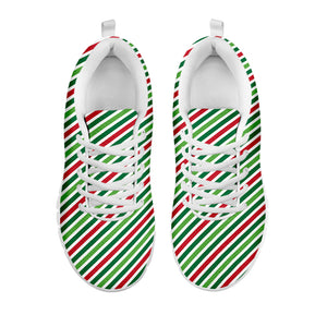Merry Christmas Stripes Pattern Print White Running Shoes