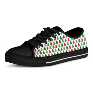 Merry Christmas Tree Pattern Print Black Low Top Sneakers