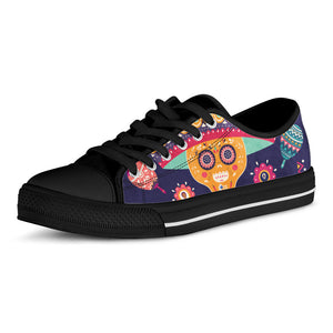 Mexican Skull Cinco de Mayo Print Black Low Top Sneakers