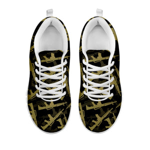 Military Guns Pattern Print White Running Shoes