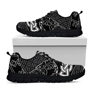 Mjolnir And Scandinavian Runes Print Black Running Shoes