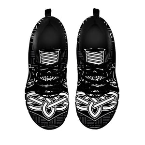 Mjolnir And Scandinavian Runes Print Black Running Shoes