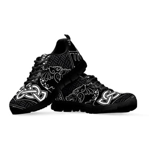 Mjolnir And Scandinavian Runes Print Black Running Shoes