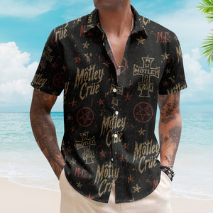 Motley Crue Hawaiian Shirt - Unisex Retro Shout At The Devil Iron Cross All-Over Print Button Up