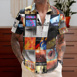 Nine Inch Nails Hawaiian Shirt Album Cover Collage Industrial Rock Summer Button Up
