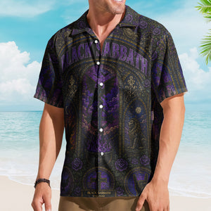 Black Sabbath Hawaiian Shirt - Unisex Retro Doom Rock Purple Cathedral Window Button Up