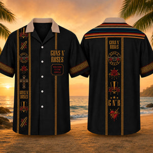Guns N' Roses Luxury Design Hawaiian Shirt Vintage Rock Inspired Black Hawaiian Shirt