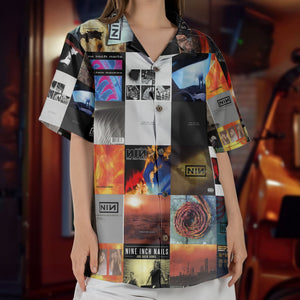 Nine Inch Nails Hawaiian Shirt Album Cover Collage Industrial Rock Summer Button Up