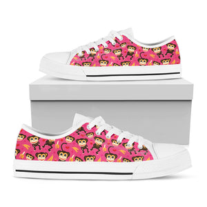 Monkey And Banana Pattern Print White Low Top Sneakers