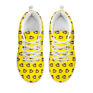 Monkey Emoji Pattern Print White Running Shoes