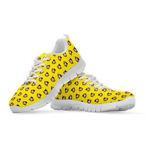 Monkey Emoji Pattern Print White Running Shoes
