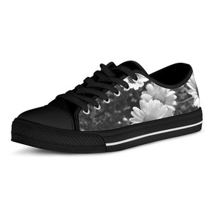 Monochrome Daisy Flower Print Black Low Top Sneakers