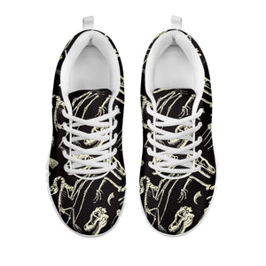Monochrome Dinosaur Fossil Pattern Print White Running Shoes