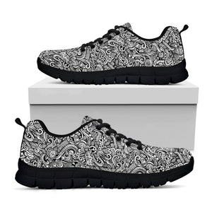 Monochrome Graffiti Hippie Pattern Print Black Running Shoes
