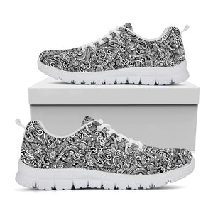 Monochrome Graffiti Hippie Pattern Print White Running Shoes