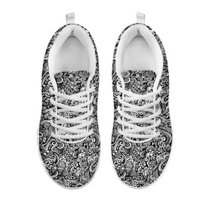 Monochrome Graffiti Hippie Pattern Print White Running Shoes