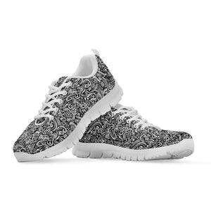 Monochrome Graffiti Hippie Pattern Print White Running Shoes