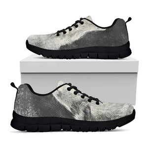 Monochrome Howling Wolf Print Black Running Shoes