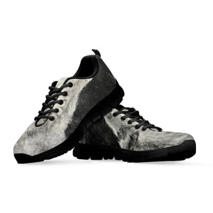 Monochrome Howling Wolf Print Black Running Shoes