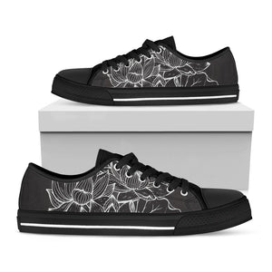 Monochrome Lotus Print Black Low Top Sneakers