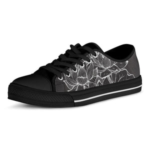 Monochrome Lotus Print Black Low Top Sneakers