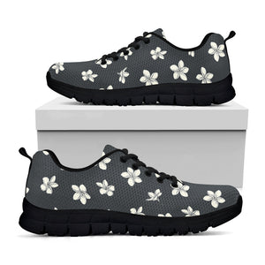 Monochrome Plumeria Pattern Print Black Running Shoes