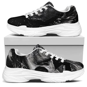 Monochrome Punk Skull Print White Chunky Shoes