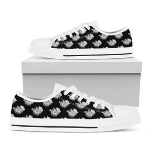 Monochrome Rose Pattern Print White Low Top Sneakers