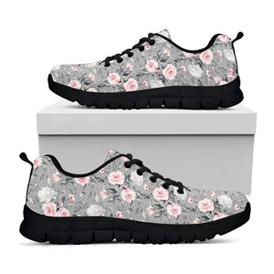 Monochrome Spring Floral Print Black Running Shoes