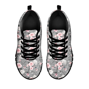 Monochrome Spring Floral Print Black Running Shoes