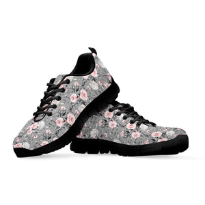 Monochrome Spring Floral Print Black Running Shoes