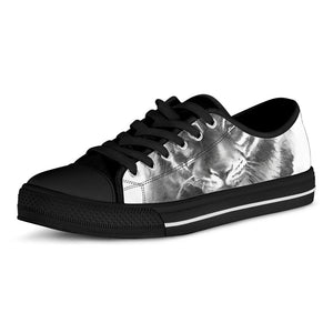 Monochrome Watercolor White Tiger Print Black Low Top Sneakers