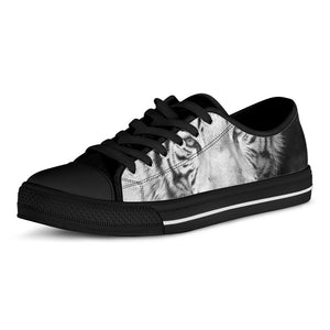 Monochrome White Bengal Tiger Print Black Low Top Sneakers