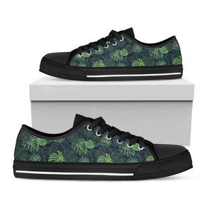 Monstera Palm Leaves Pattern Print Black Low Top Sneakers