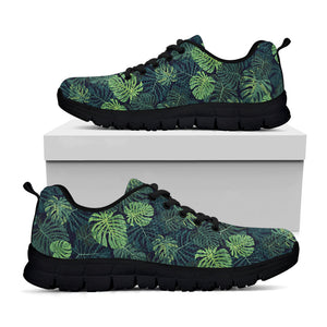 Monstera Palm Leaves Pattern Print Black Running Shoes
