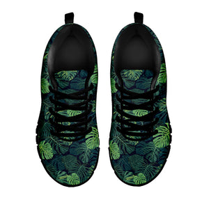Monstera Palm Leaves Pattern Print Black Running Shoes