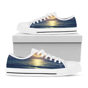 Moon Beach Print White Low Top Sneakers