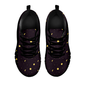 Moon Phase And Stars Pattern Print Black Running Shoes