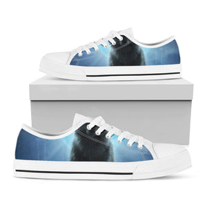 Moonlight Wolf Print White Low Top Sneakers