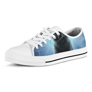 Moonlight Wolf Print White Low Top Sneakers