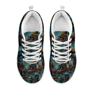 Mosaic Patchwork Pattern Print White Running Shoes